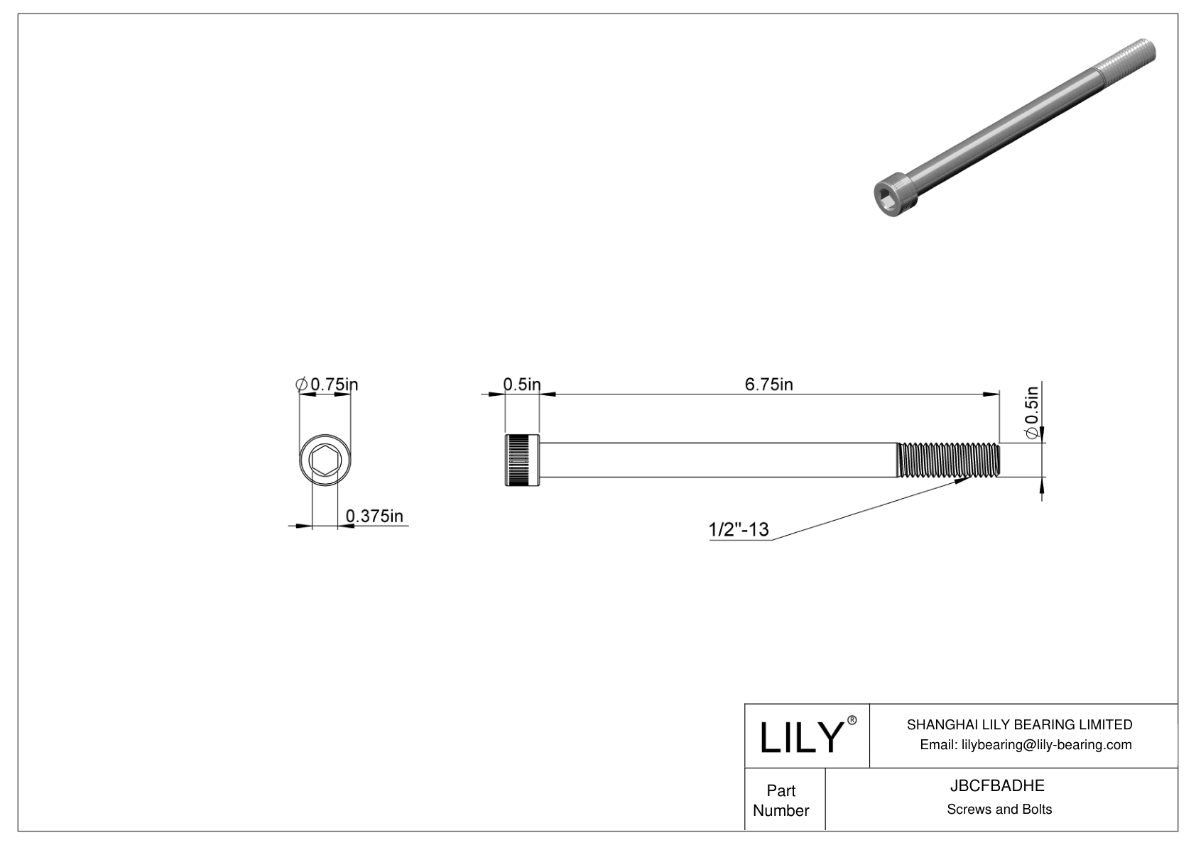 JBCFBADHE Alloy Steel Socket Head Screws cad drawing