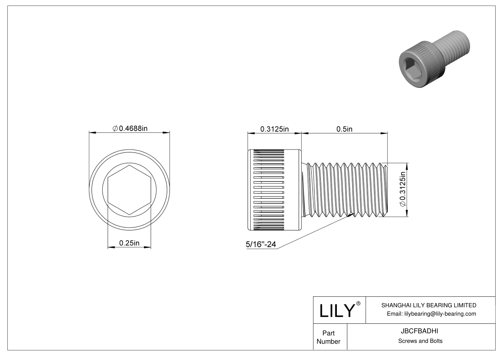 JBCFBADHI Alloy Steel Socket Head Screws cad drawing