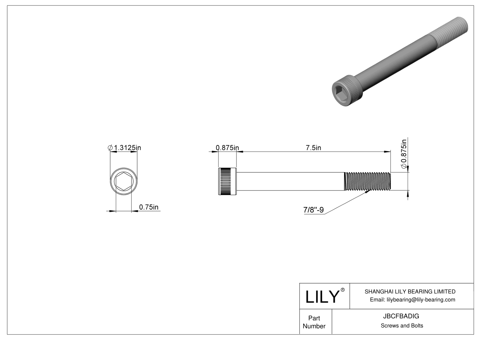 JBCFBADIG Tornillos de cabeza cilíndrica de acero aleado cad drawing