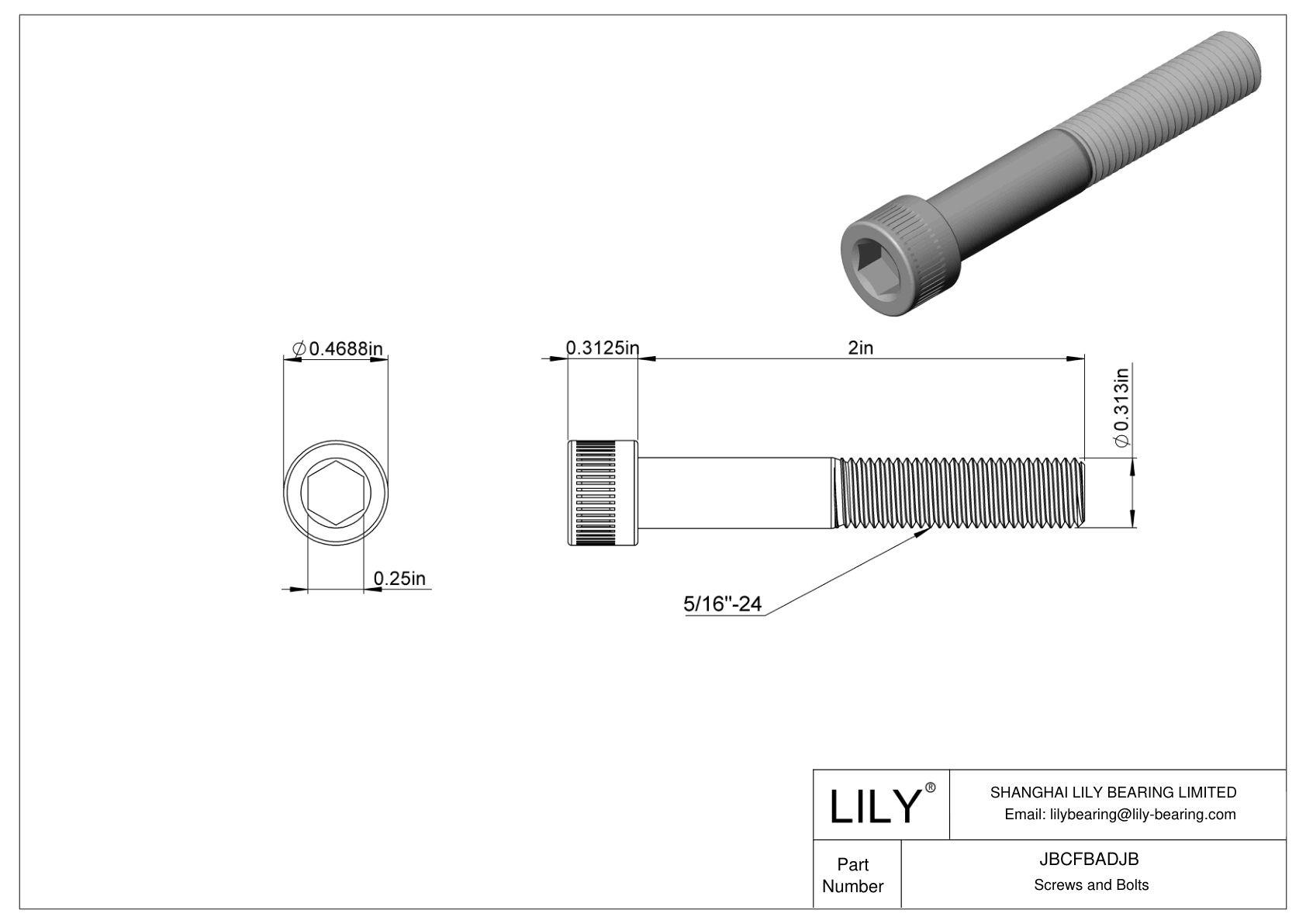 JBCFBADJB Alloy Steel Socket Head Screws cad drawing