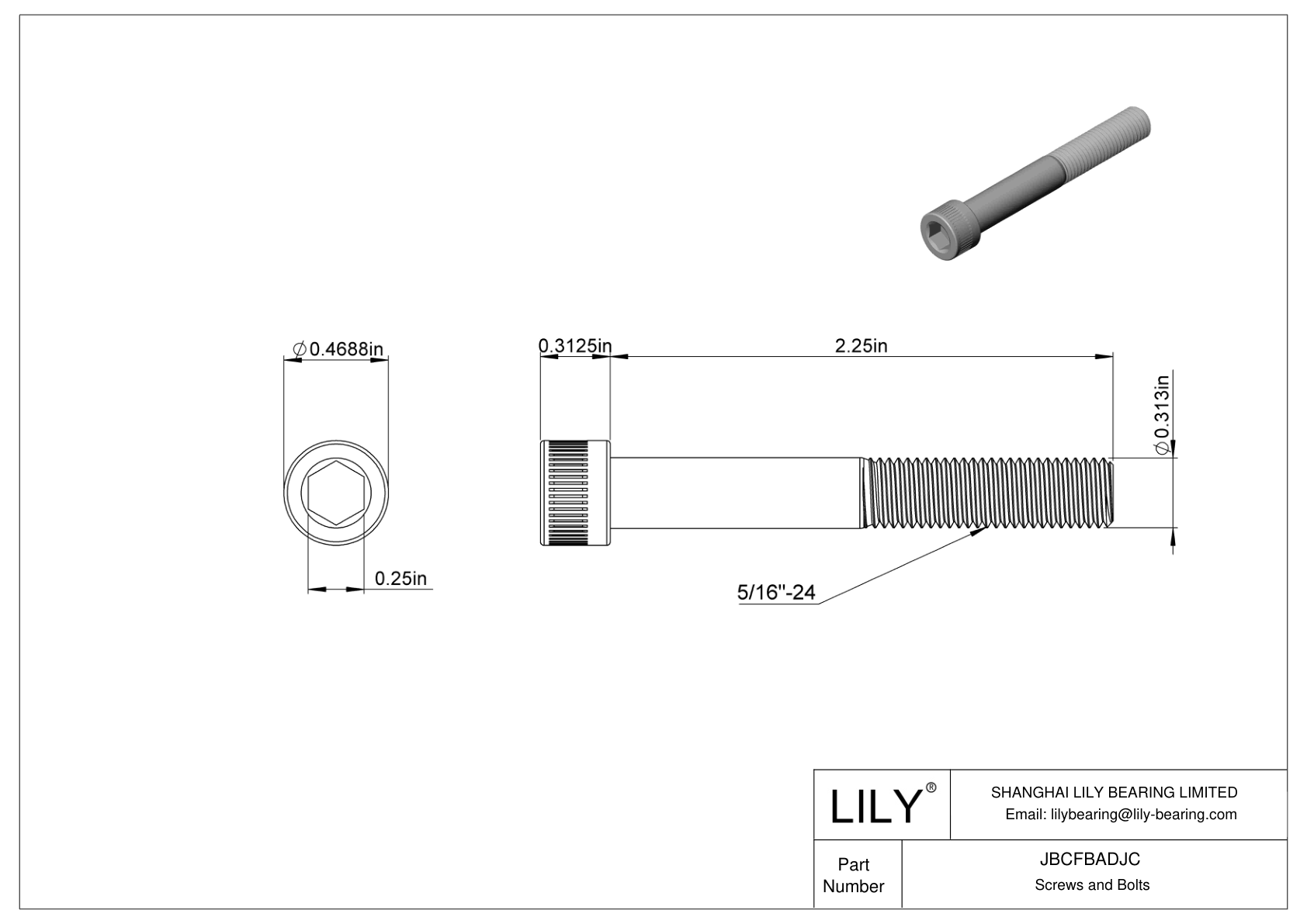 JBCFBADJC Alloy Steel Socket Head Screws cad drawing