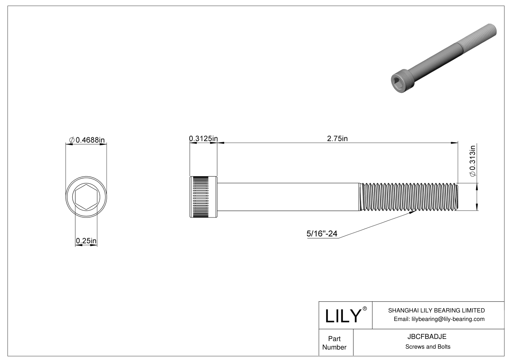 JBCFBADJE Alloy Steel Socket Head Screws cad drawing