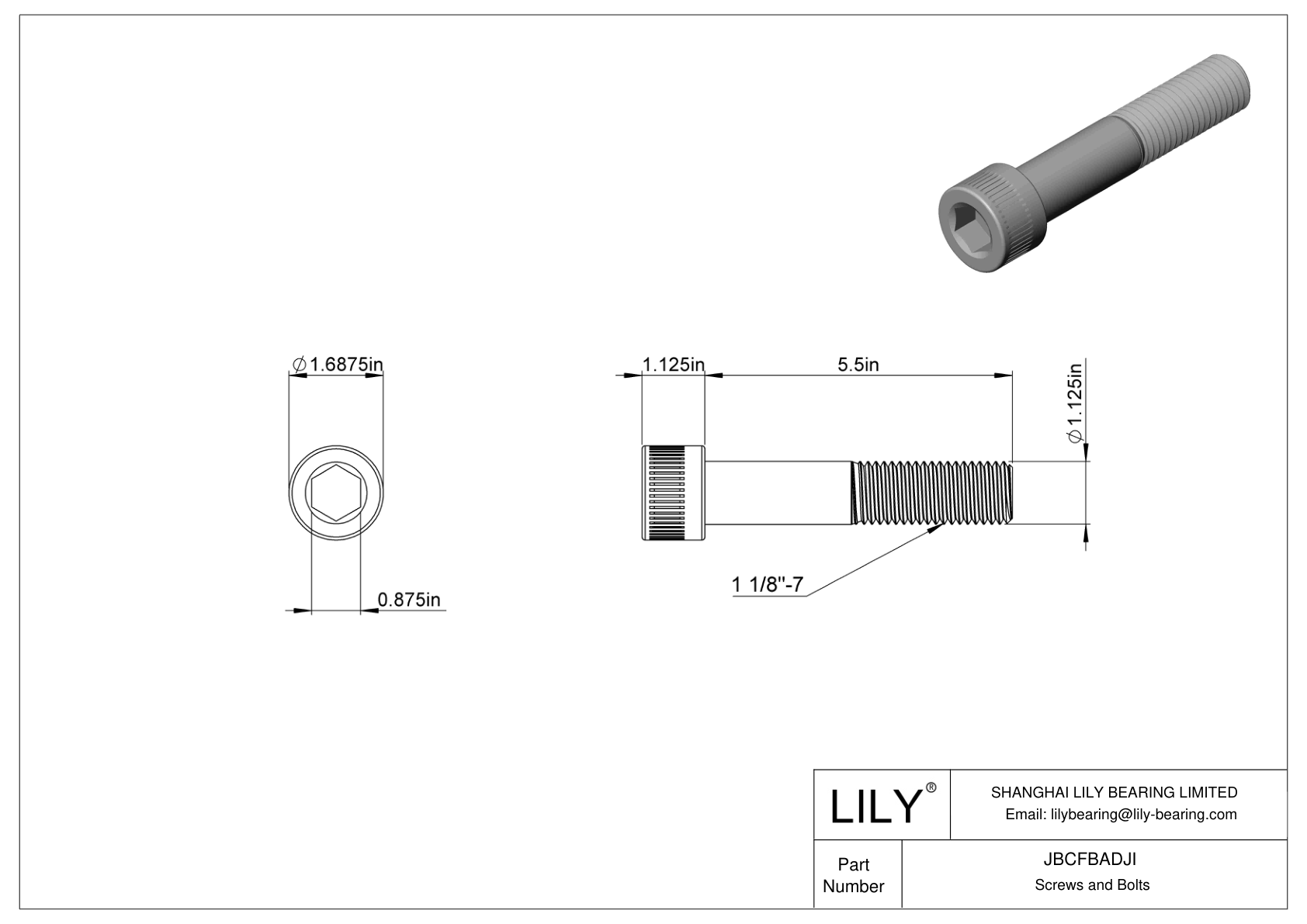 JBCFBADJI Alloy Steel Socket Head Screws cad drawing