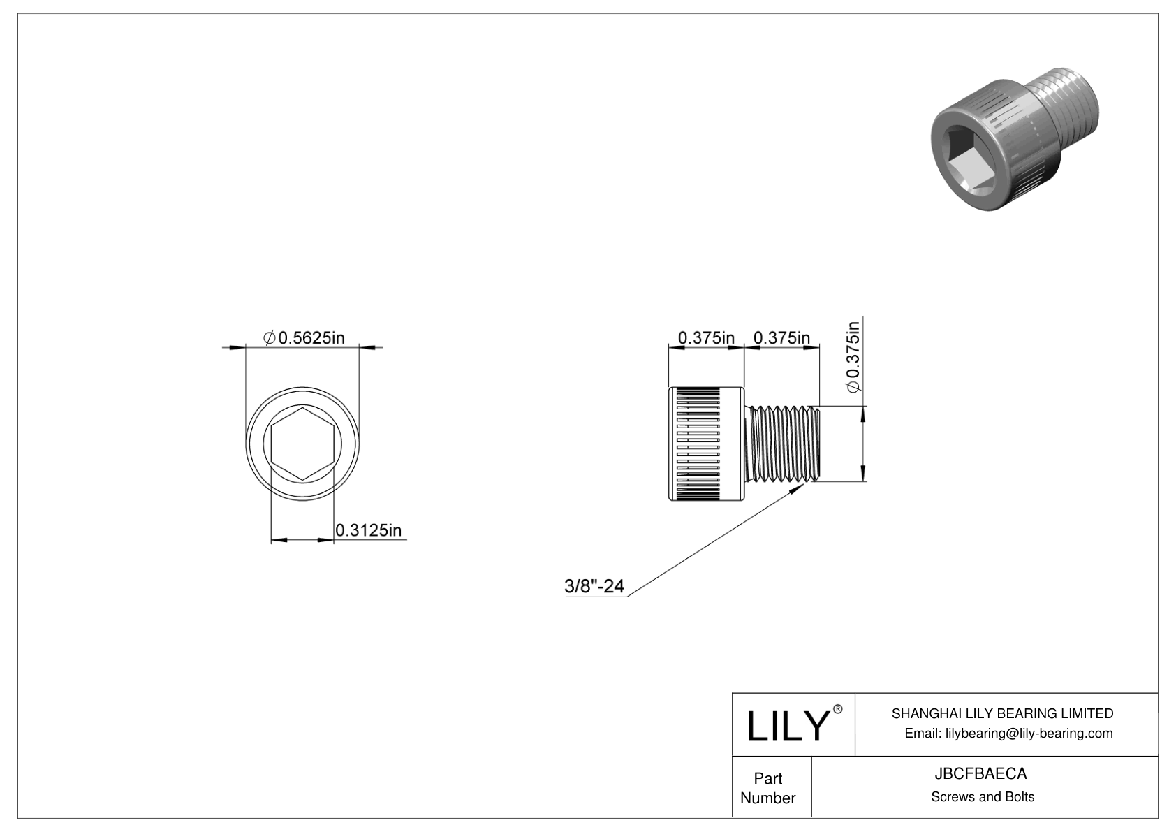 JBCFBAECA Alloy Steel Socket Head Screws cad drawing