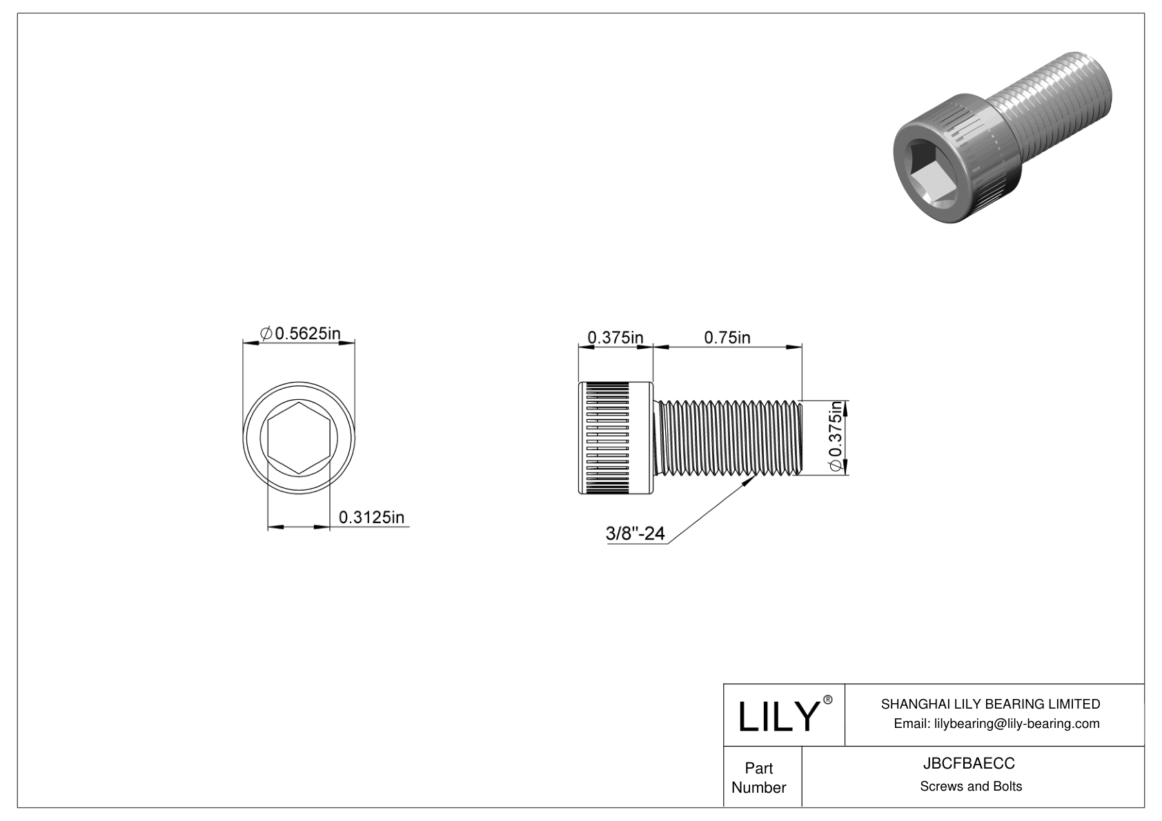 JBCFBAECC Alloy Steel Socket Head Screws cad drawing