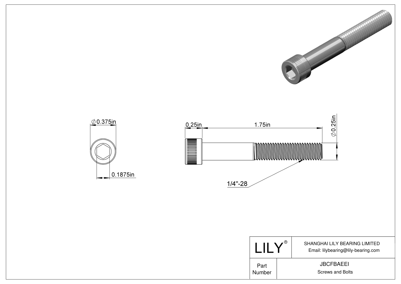 JBCFBAEEI Alloy Steel Socket Head Screws cad drawing