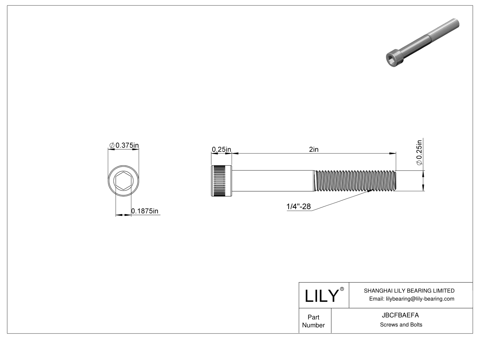 JBCFBAEFA Alloy Steel Socket Head Screws cad drawing