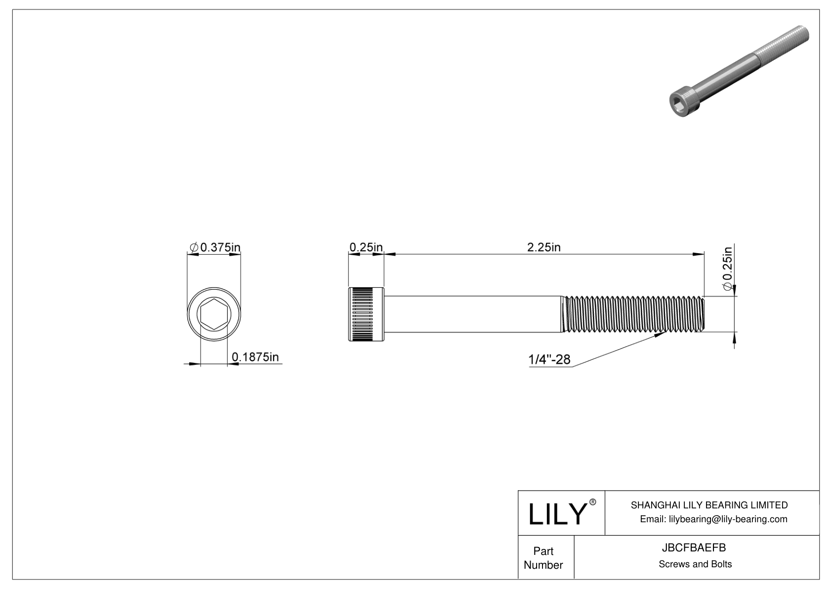 JBCFBAEFB Alloy Steel Socket Head Screws cad drawing