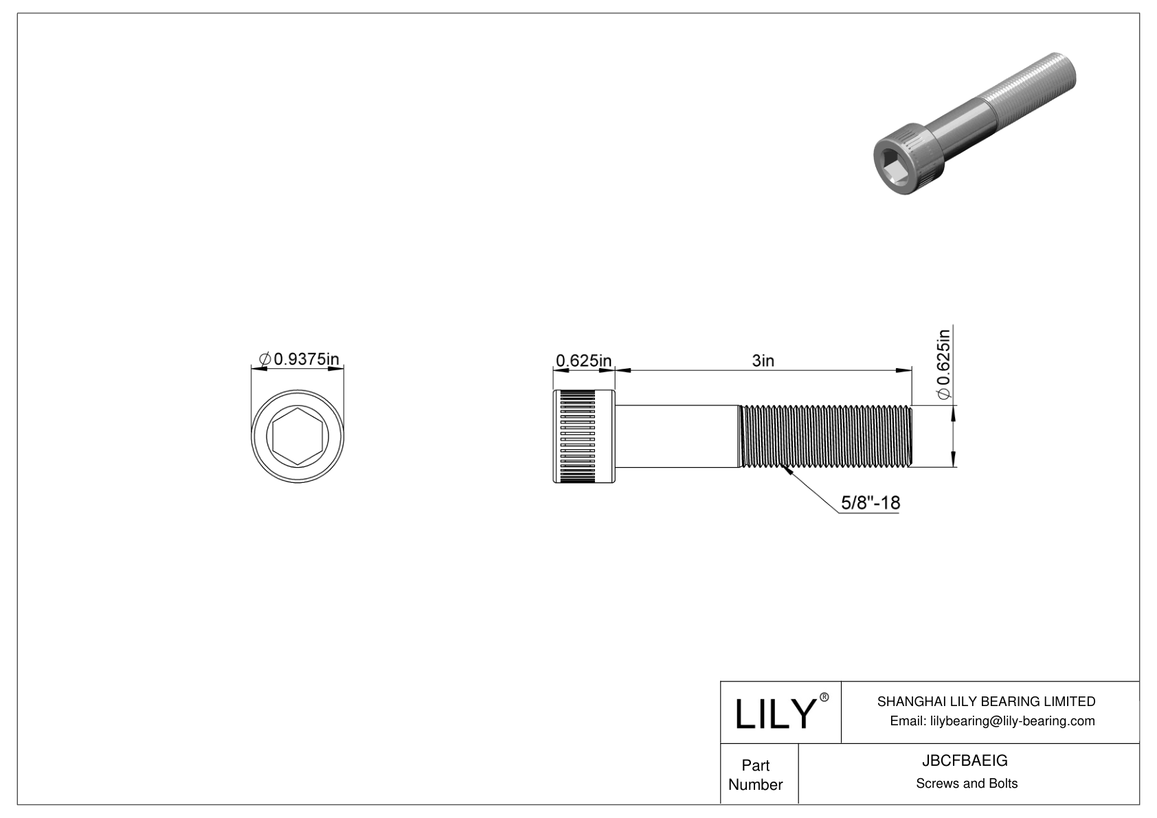 JBCFBAEIG Alloy Steel Socket Head Screws cad drawing