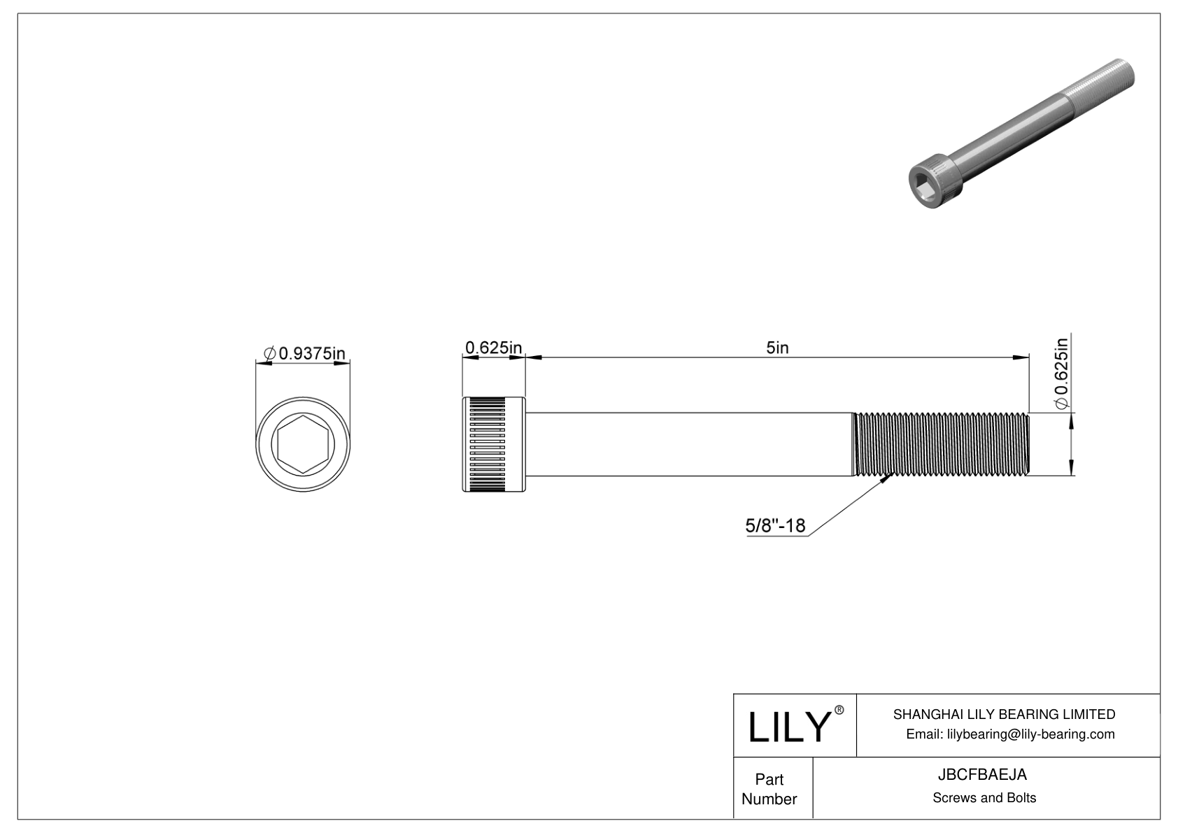 JBCFBAEJA Alloy Steel Socket Head Screws cad drawing