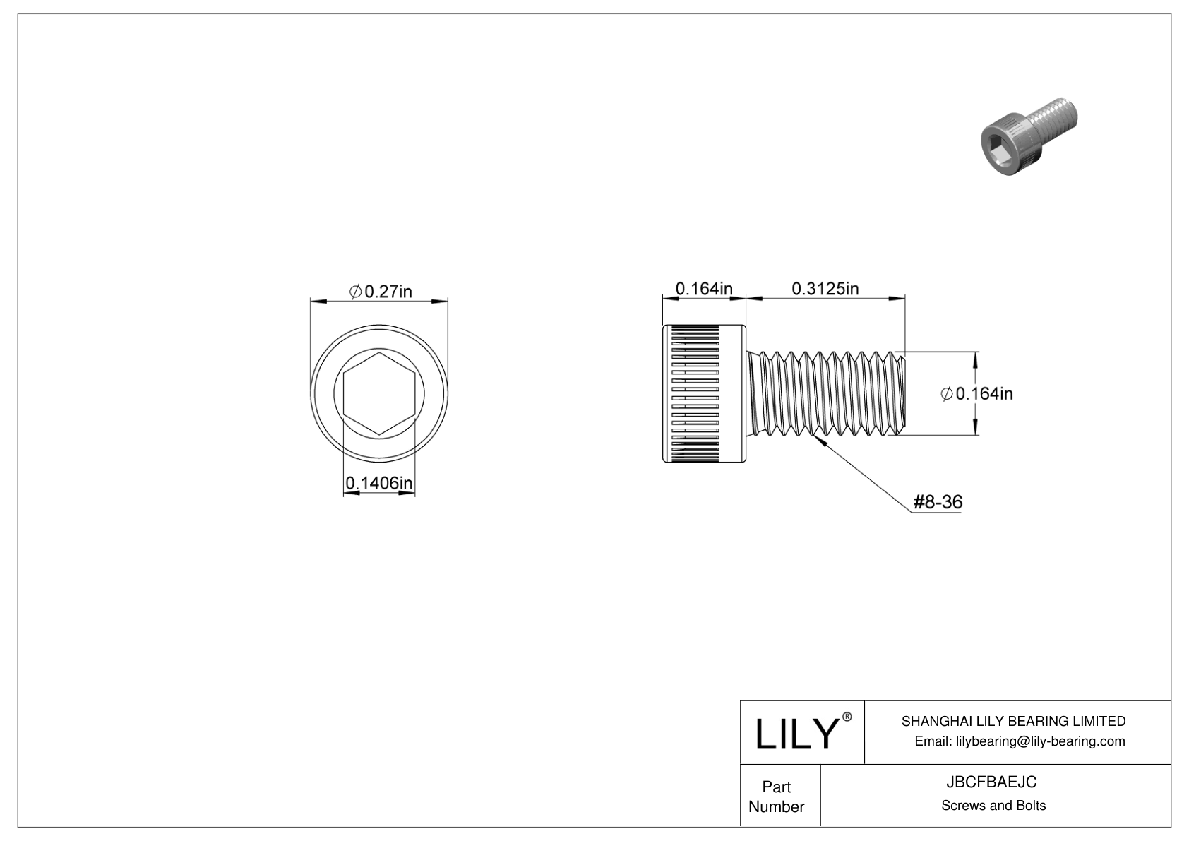 JBCFBAEJC Alloy Steel Socket Head Screws cad drawing