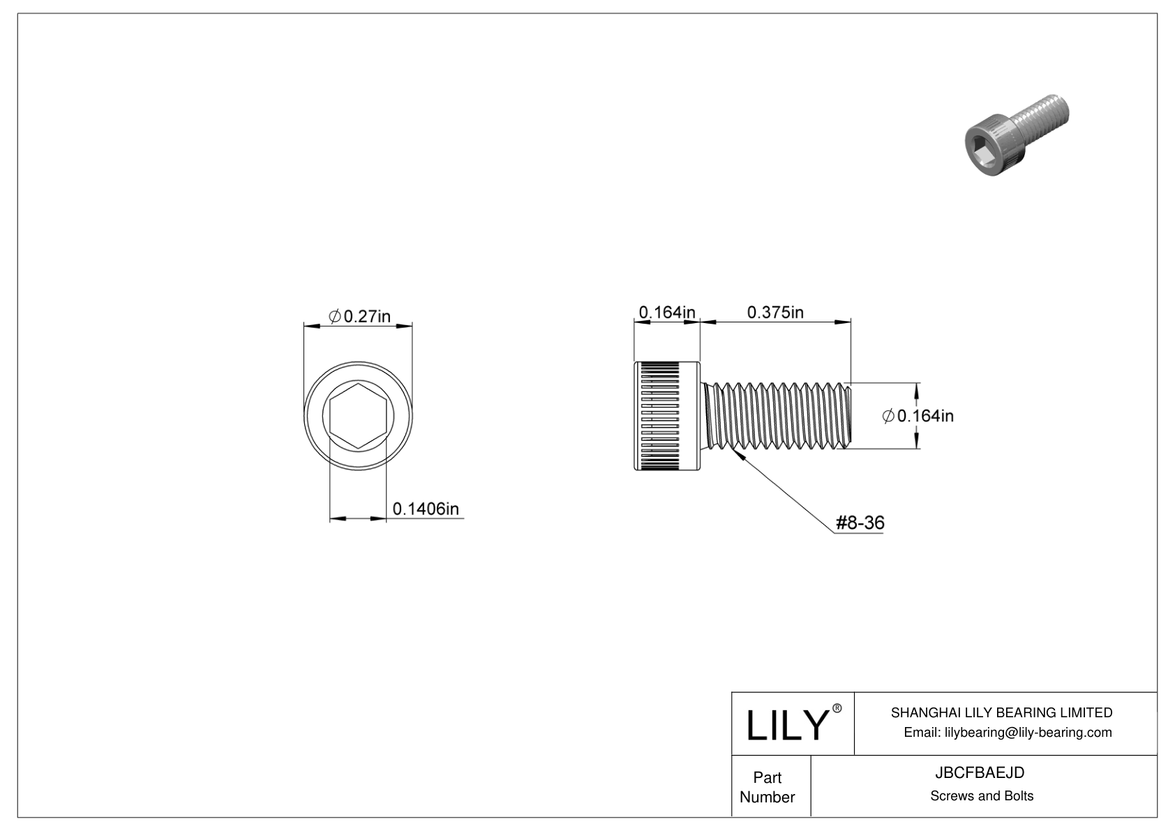 JBCFBAEJD Alloy Steel Socket Head Screws cad drawing