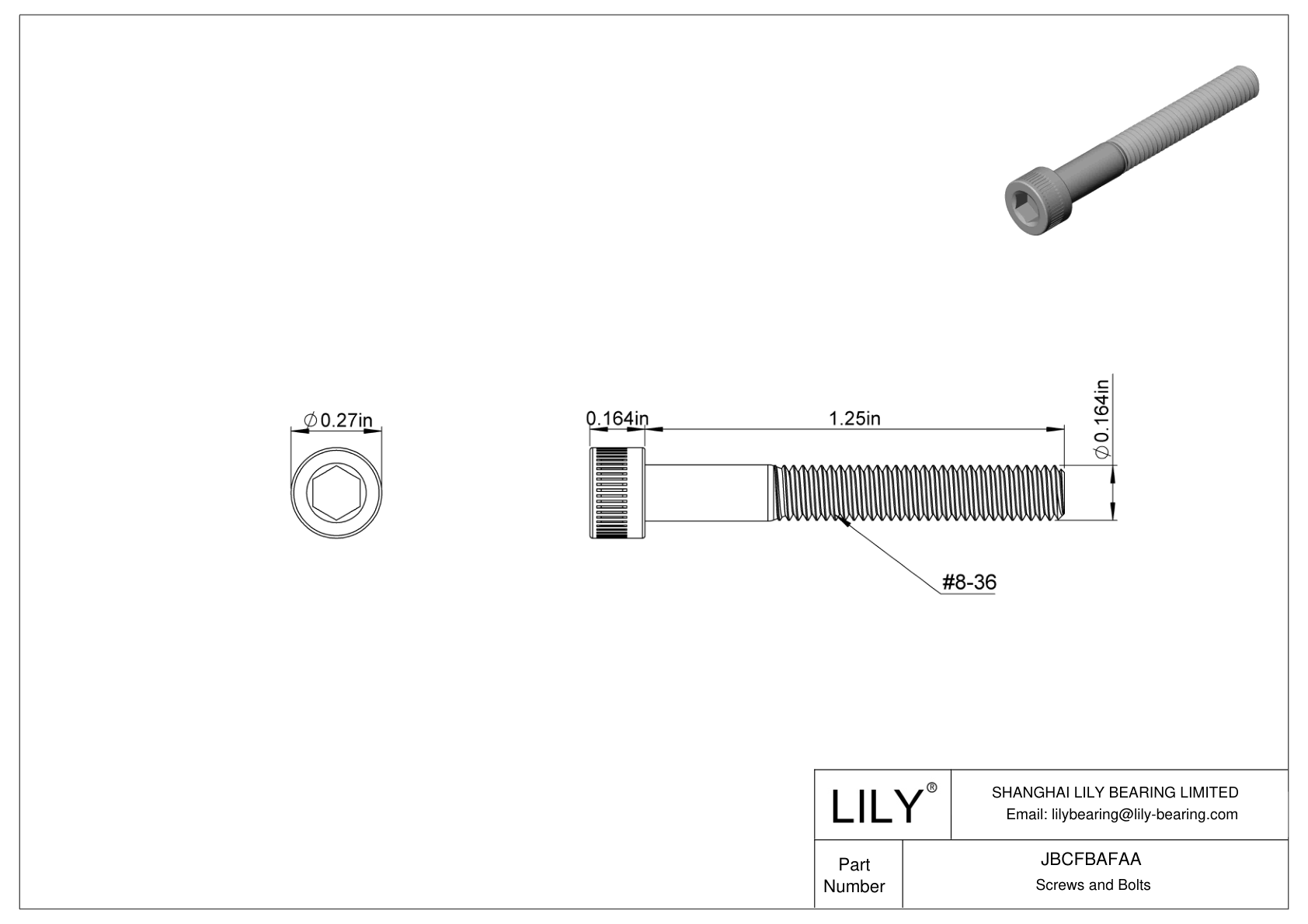 JBCFBAFAA Alloy Steel Socket Head Screws cad drawing