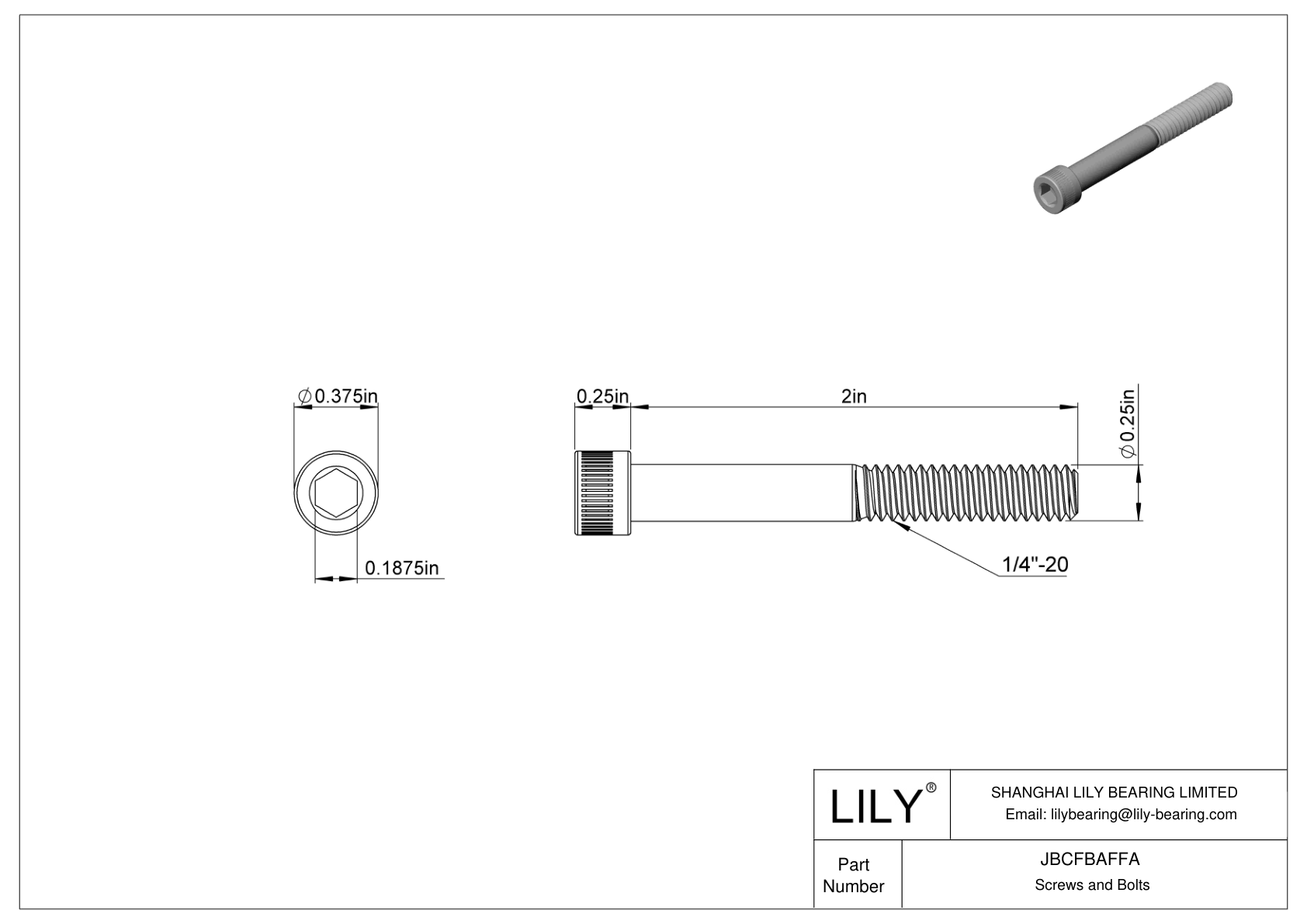 JBCFBAFFA Alloy Steel Socket Head Screws cad drawing