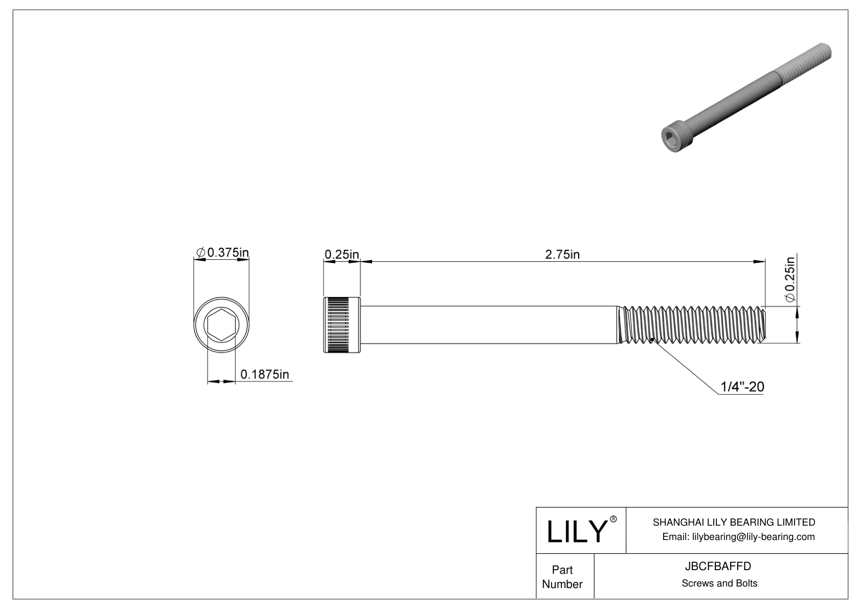 JBCFBAFFD Alloy Steel Socket Head Screws cad drawing