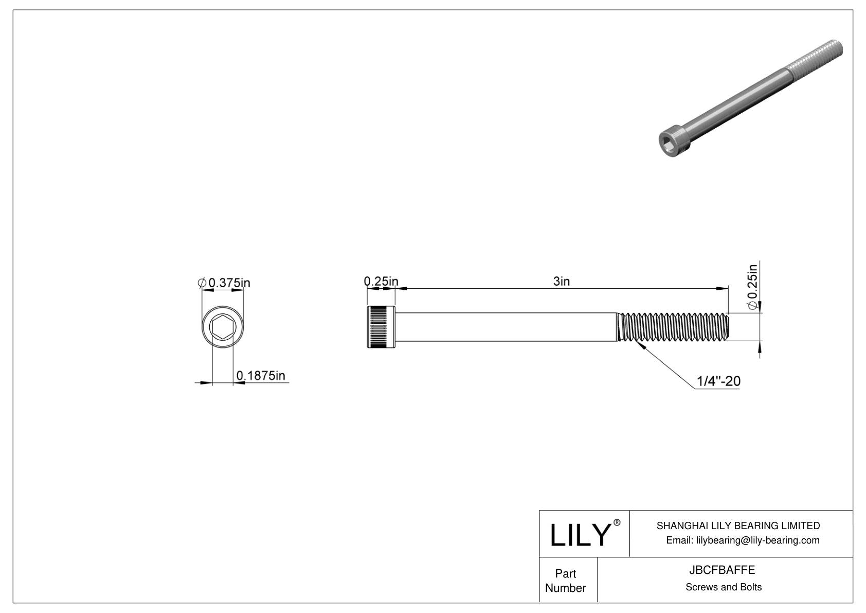 JBCFBAFFE Alloy Steel Socket Head Screws cad drawing