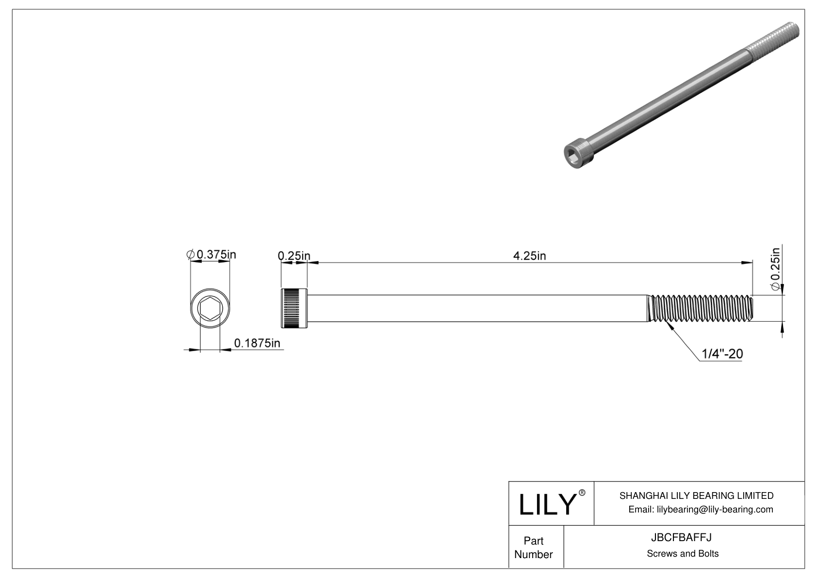 JBCFBAFFJ Alloy Steel Socket Head Screws cad drawing