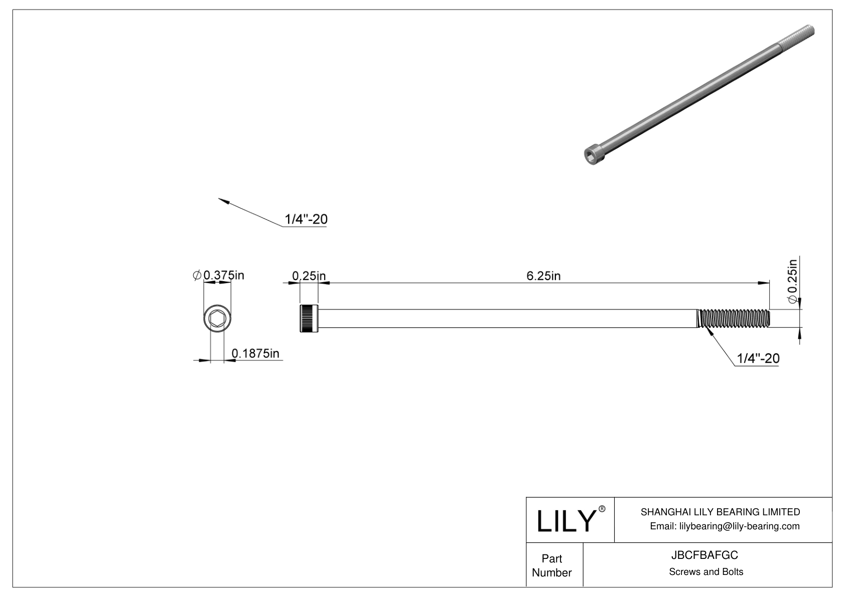 JBCFBAFGC Alloy Steel Socket Head Screws cad drawing