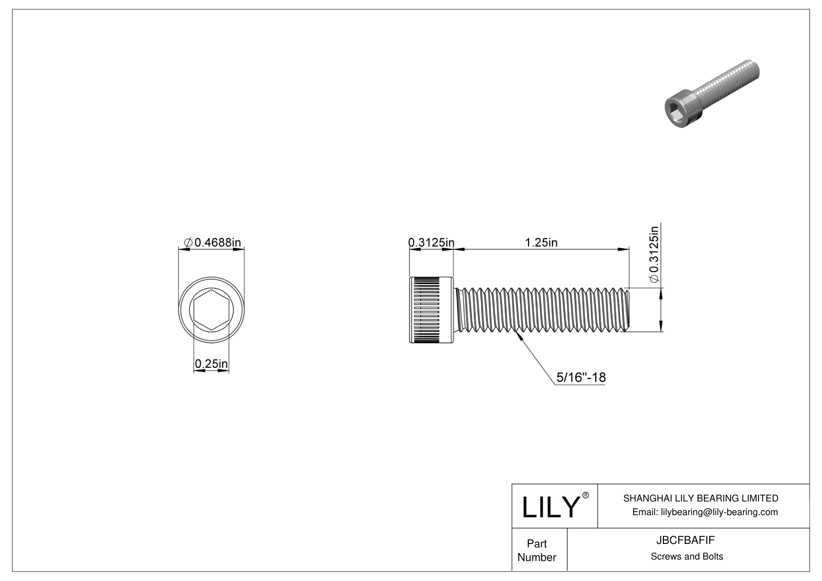 JBCFBAFIF Alloy Steel Socket Head Screws cad drawing