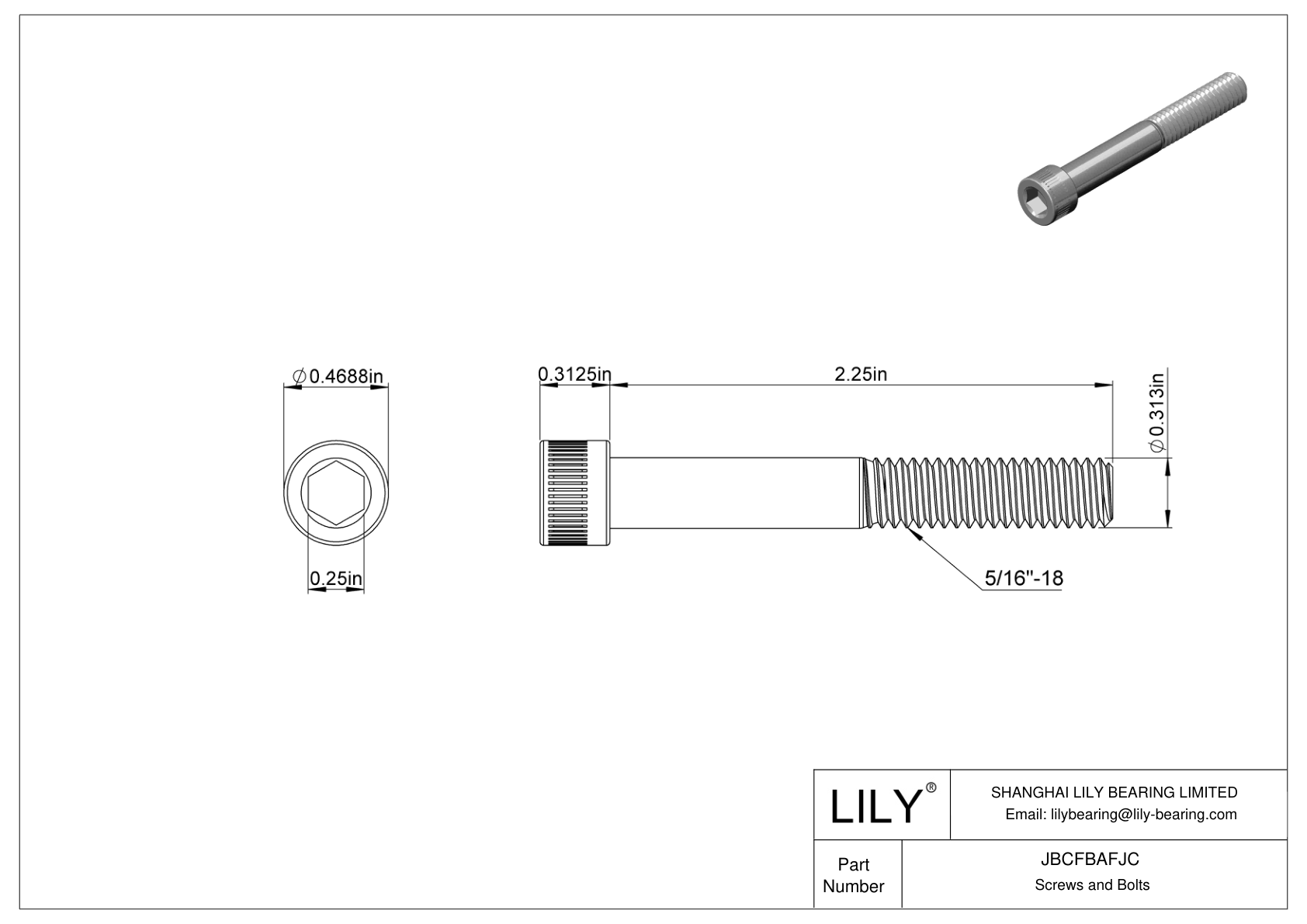 JBCFBAFJC Alloy Steel Socket Head Screws cad drawing