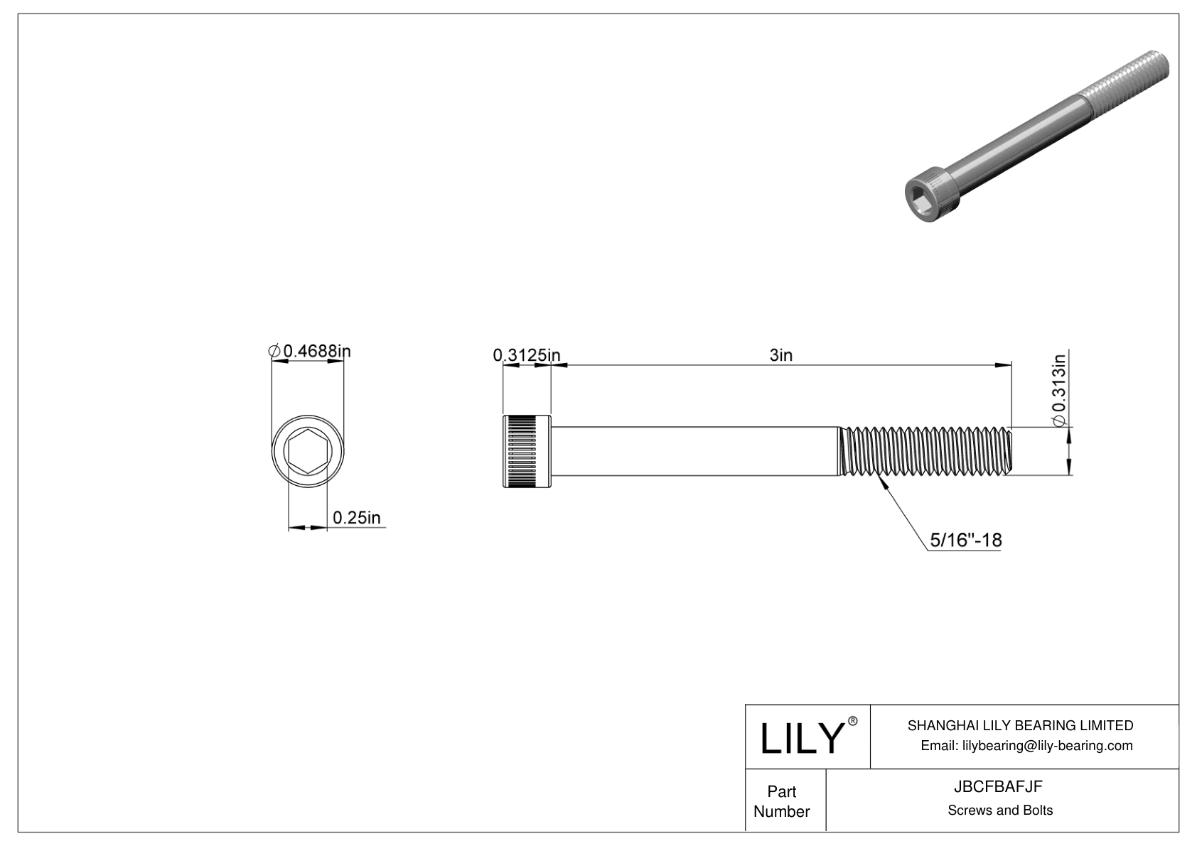 JBCFBAFJF Alloy Steel Socket Head Screws cad drawing