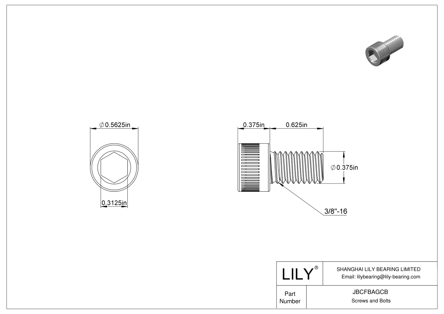 JBCFBAGCB Alloy Steel Socket Head Screws cad drawing