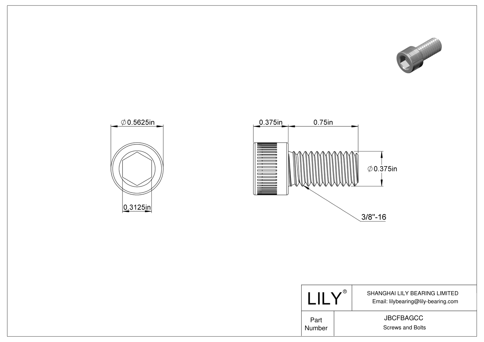 JBCFBAGCC Alloy Steel Socket Head Screws cad drawing