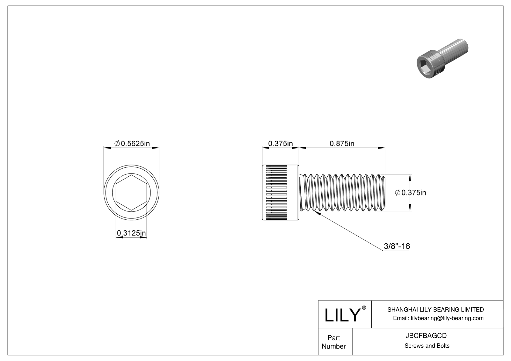 JBCFBAGCD Alloy Steel Socket Head Screws cad drawing