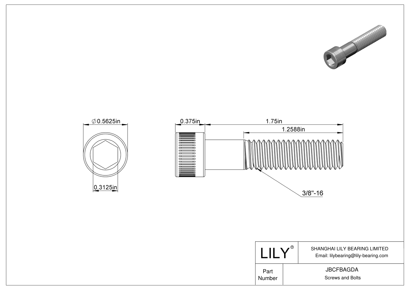 JBCFBAGDA Alloy Steel Socket Head Screws cad drawing