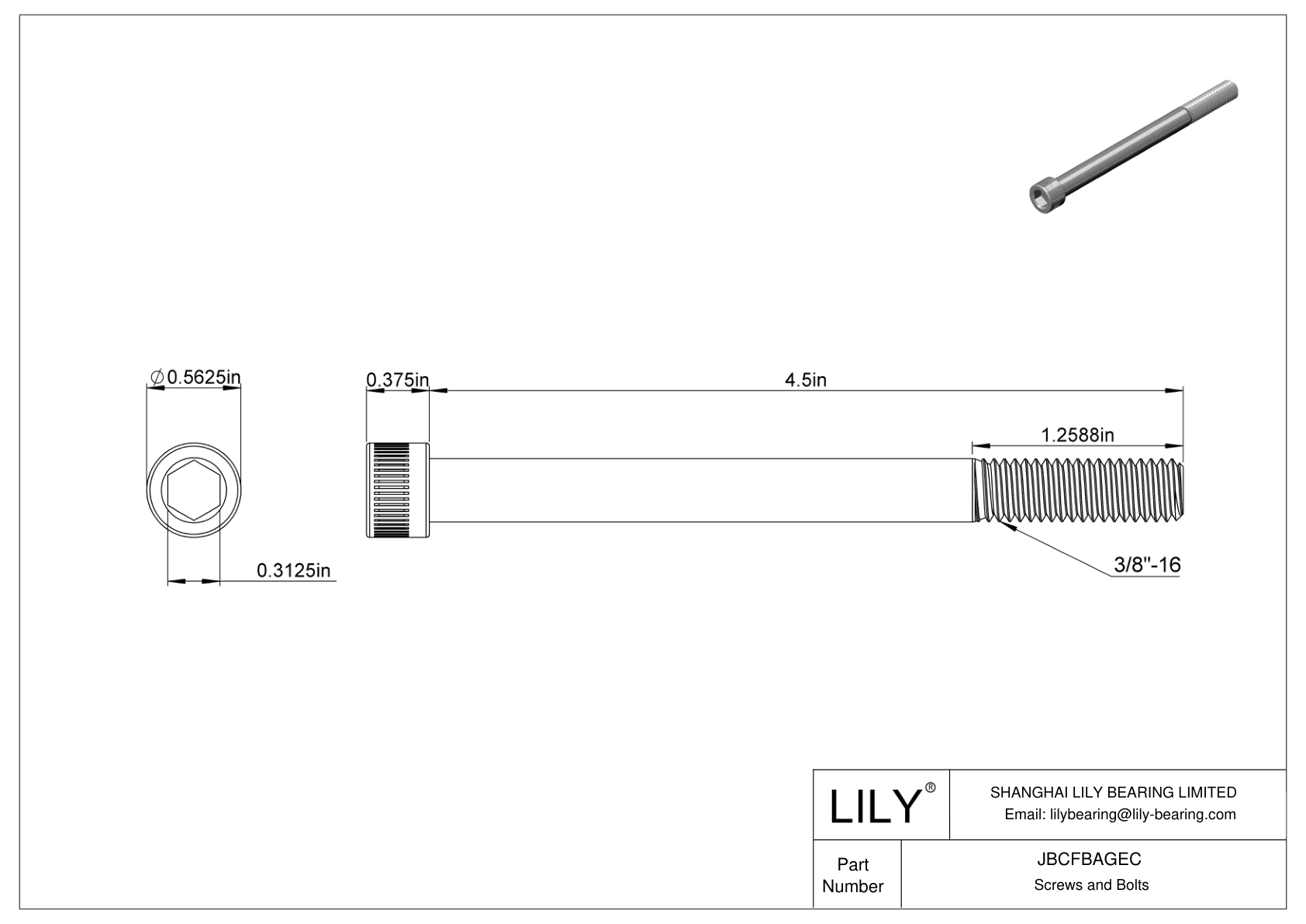 JBCFBAGEC Alloy Steel Socket Head Screws cad drawing