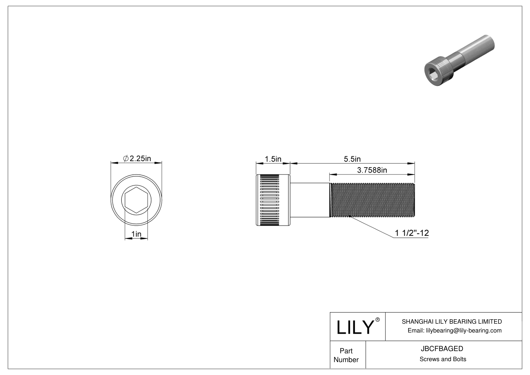 JBCFBAGED Alloy Steel Socket Head Screws cad drawing