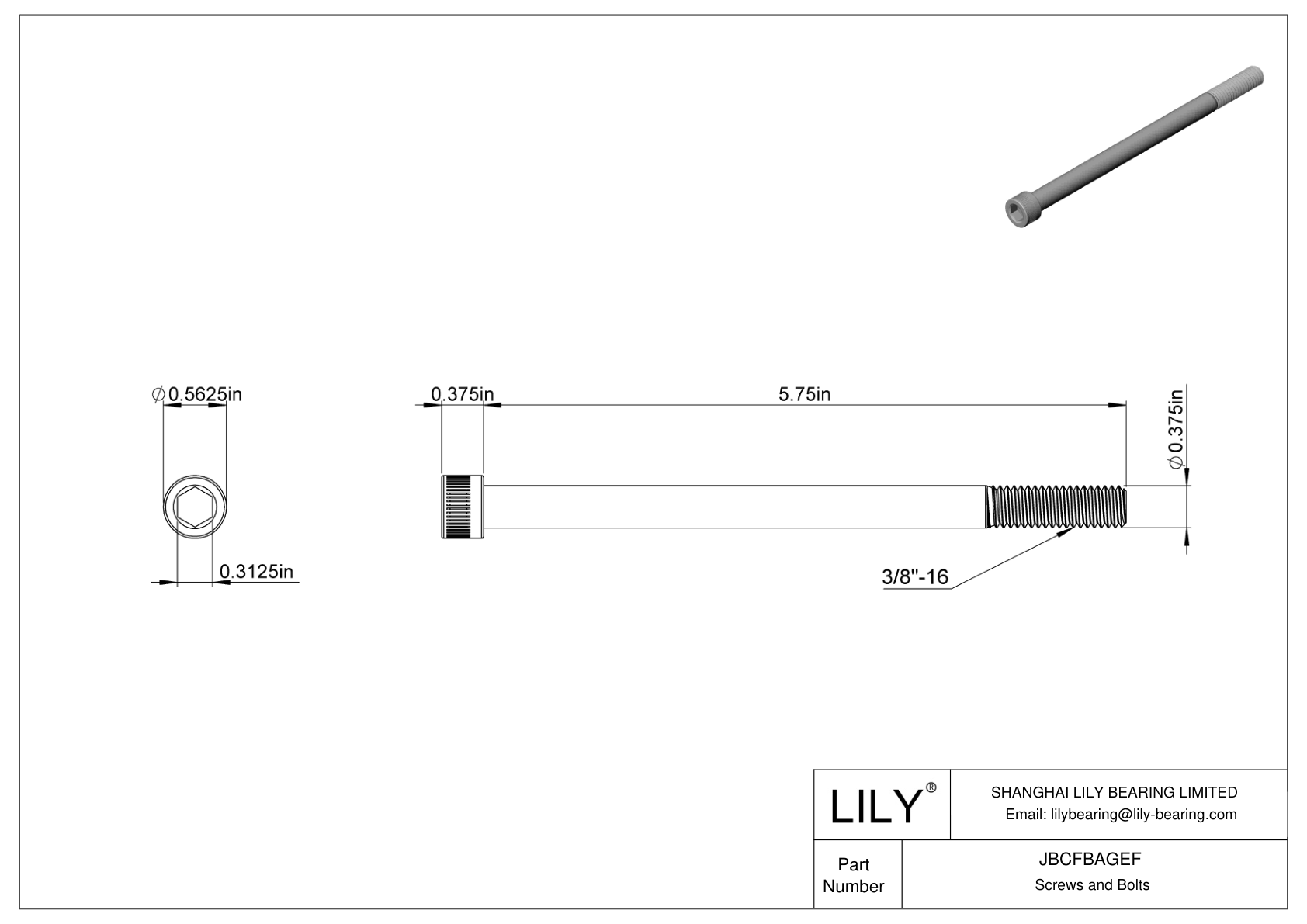 JBCFBAGEF Alloy Steel Socket Head Screws cad drawing