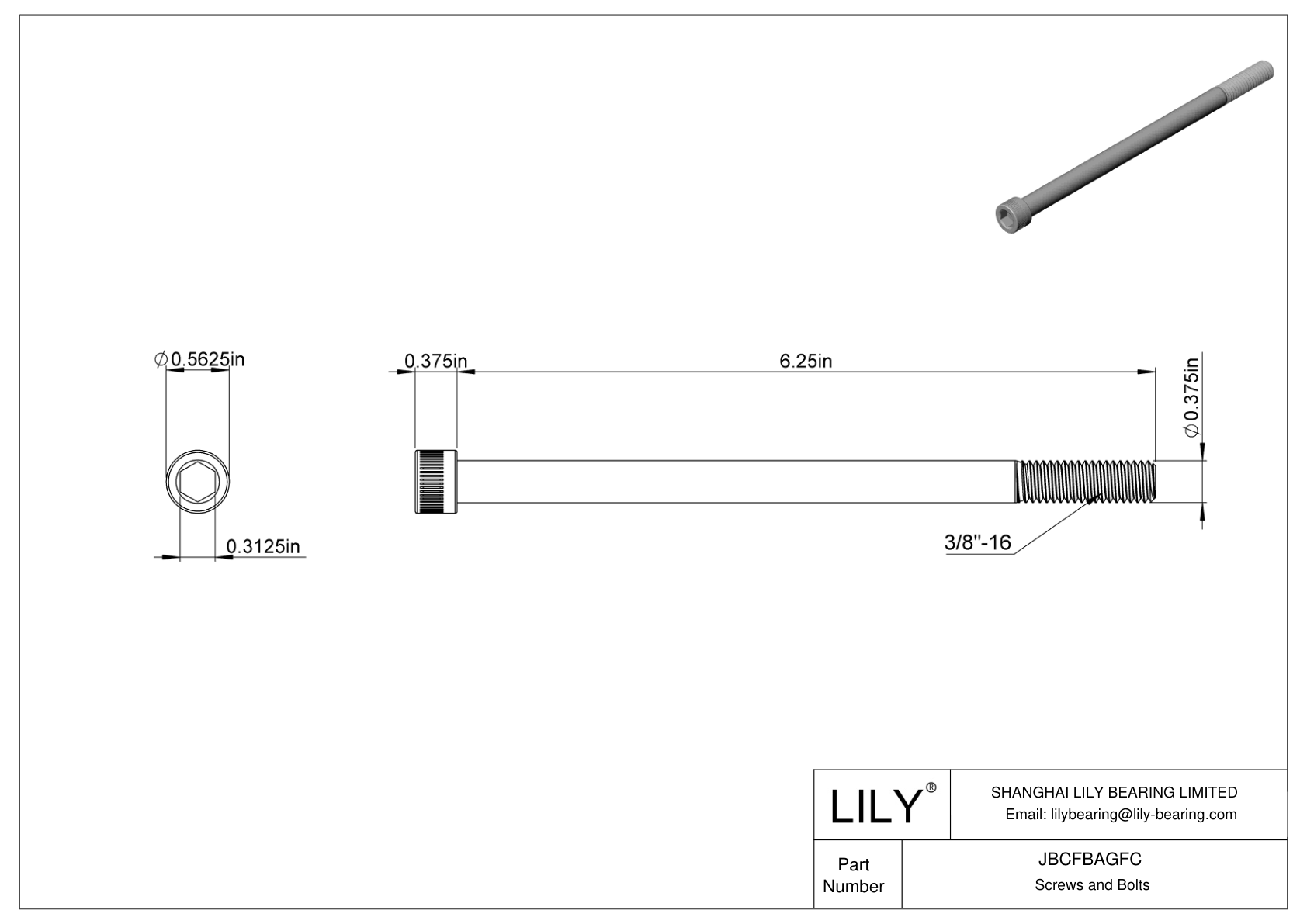 JBCFBAGFC Alloy Steel Socket Head Screws cad drawing