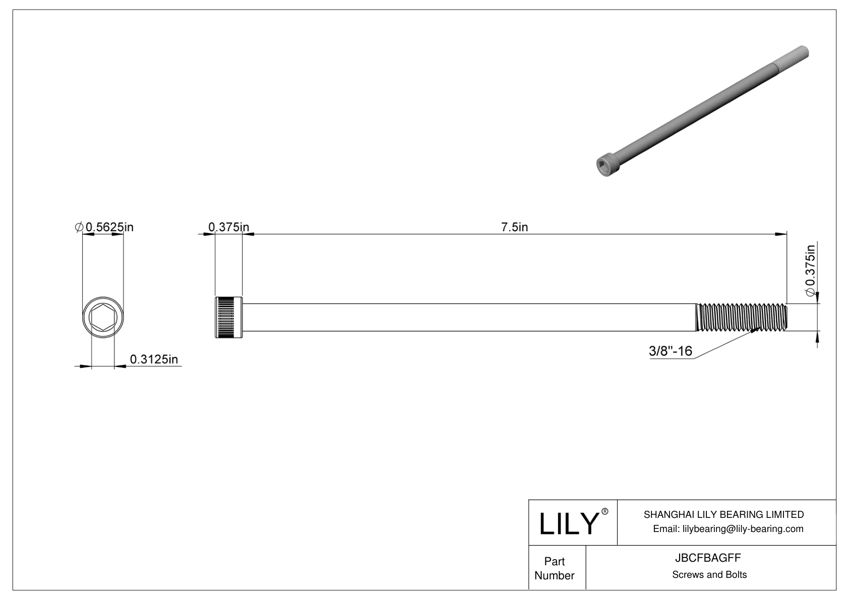 JBCFBAGFF Alloy Steel Socket Head Screws cad drawing