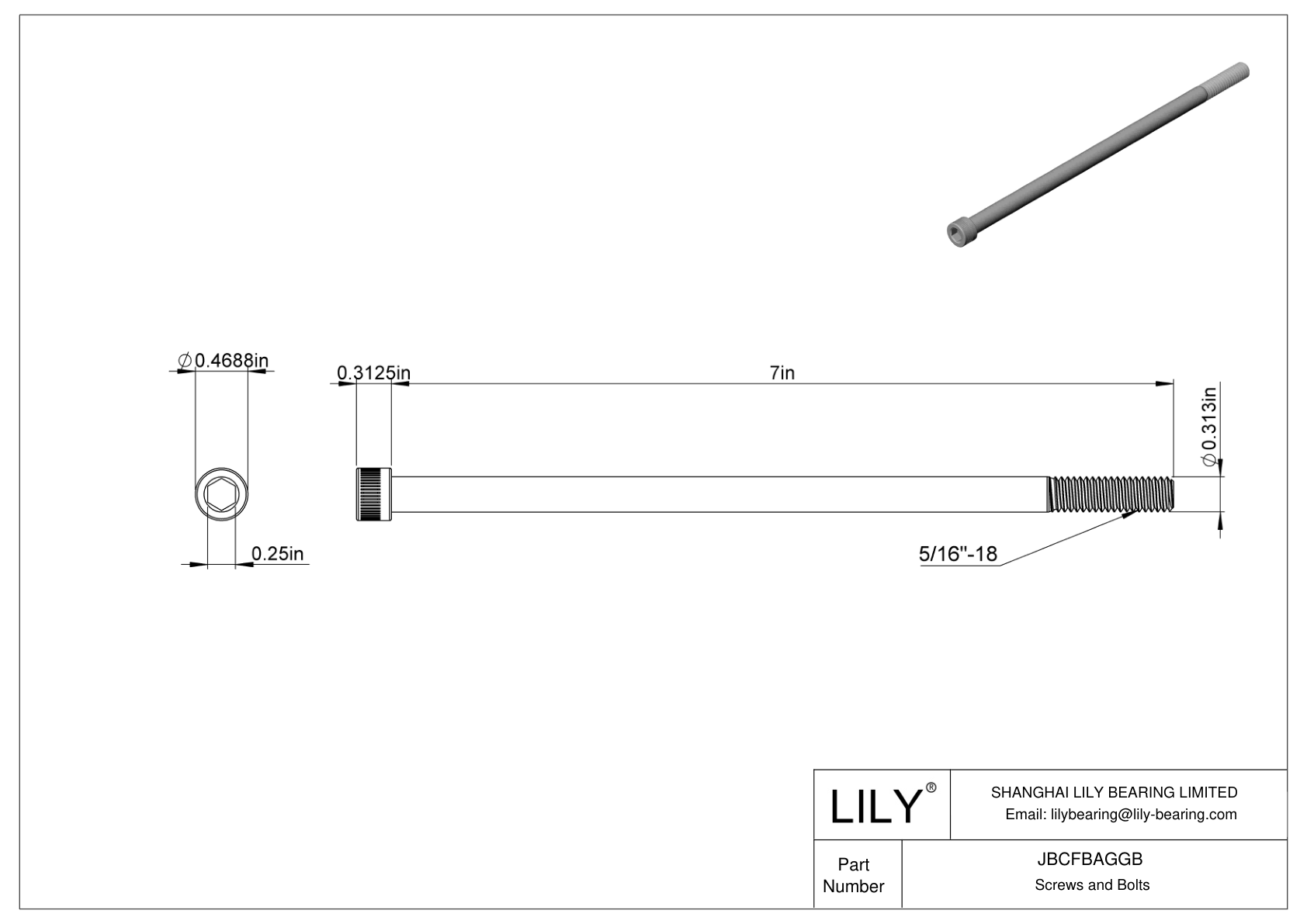 JBCFBAGGB Alloy Steel Socket Head Screws cad drawing