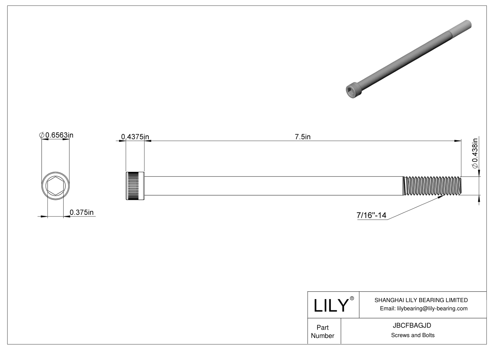 JBCFBAGJD Alloy Steel Socket Head Screws cad drawing