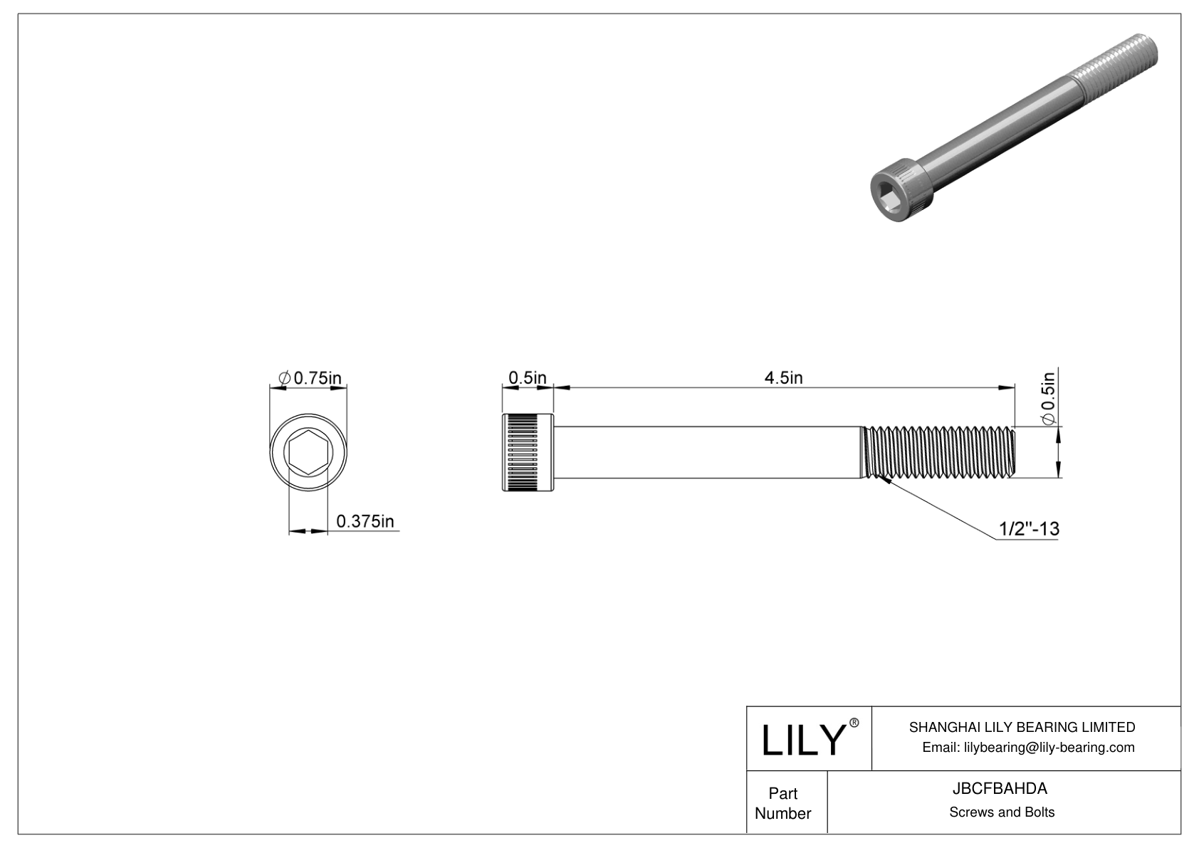 JBCFBAHDA Alloy Steel Socket Head Screws cad drawing