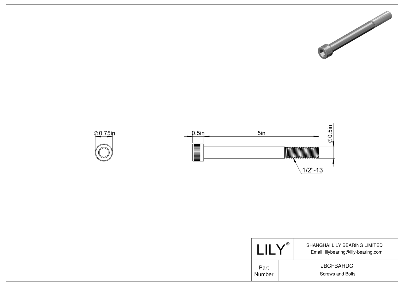 JBCFBAHDC Alloy Steel Socket Head Screws cad drawing