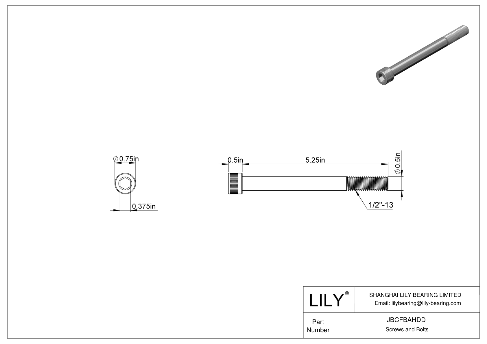 JBCFBAHDD Alloy Steel Socket Head Screws cad drawing