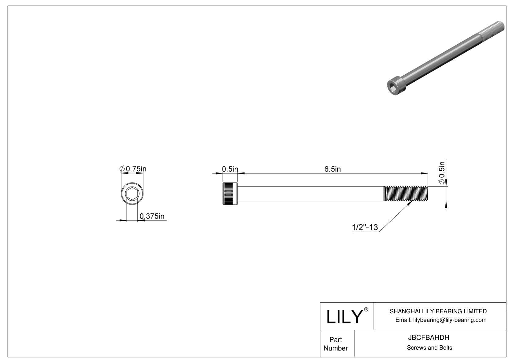 JBCFBAHDH Alloy Steel Socket Head Screws cad drawing