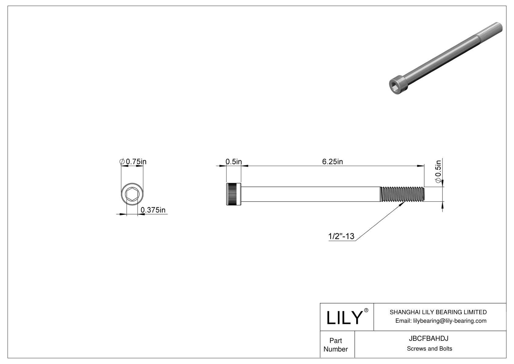 JBCFBAHDJ Alloy Steel Socket Head Screws cad drawing