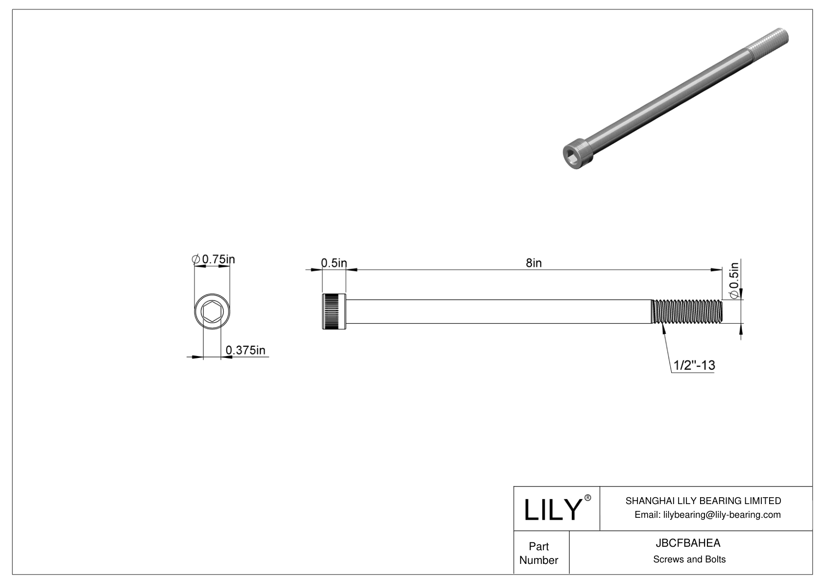 JBCFBAHEA Alloy Steel Socket Head Screws cad drawing