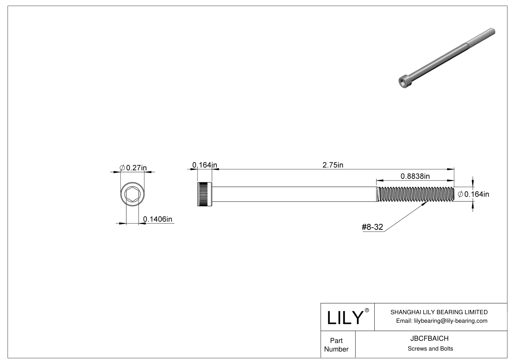 JBCFBAICH Alloy Steel Socket Head Screws cad drawing