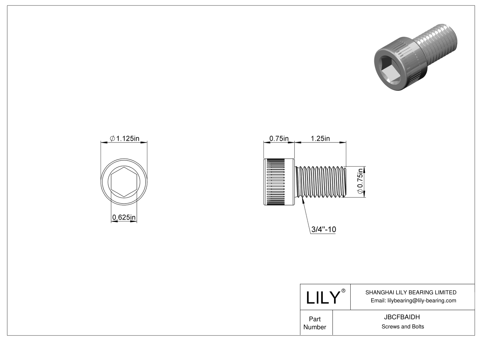 JBCFBAIDH Alloy Steel Socket Head Screws cad drawing