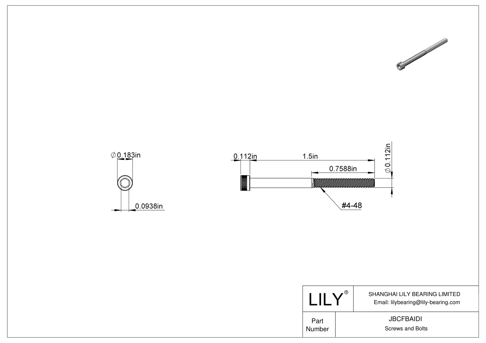 JBCFBAIDI Tornillos de cabeza cilíndrica de acero aleado cad drawing