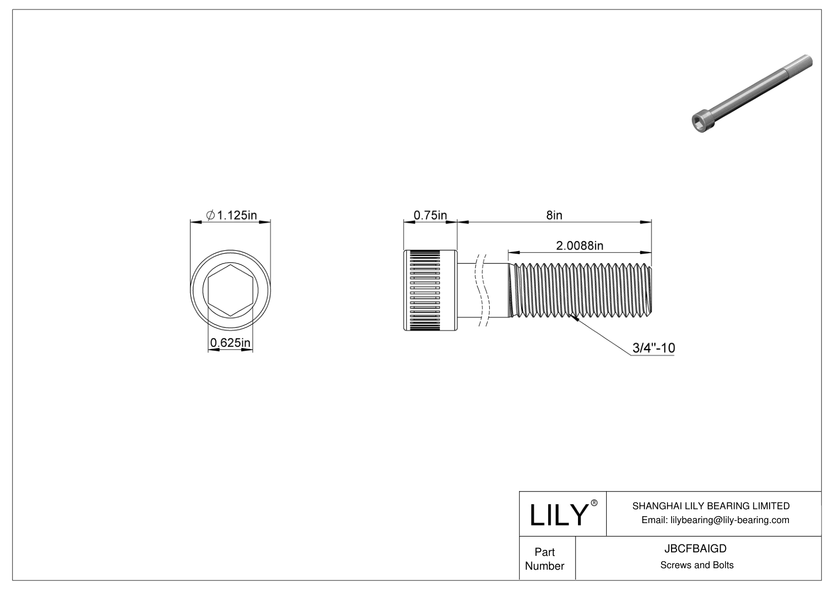 JBCFBAIGD Alloy Steel Socket Head Screws cad drawing