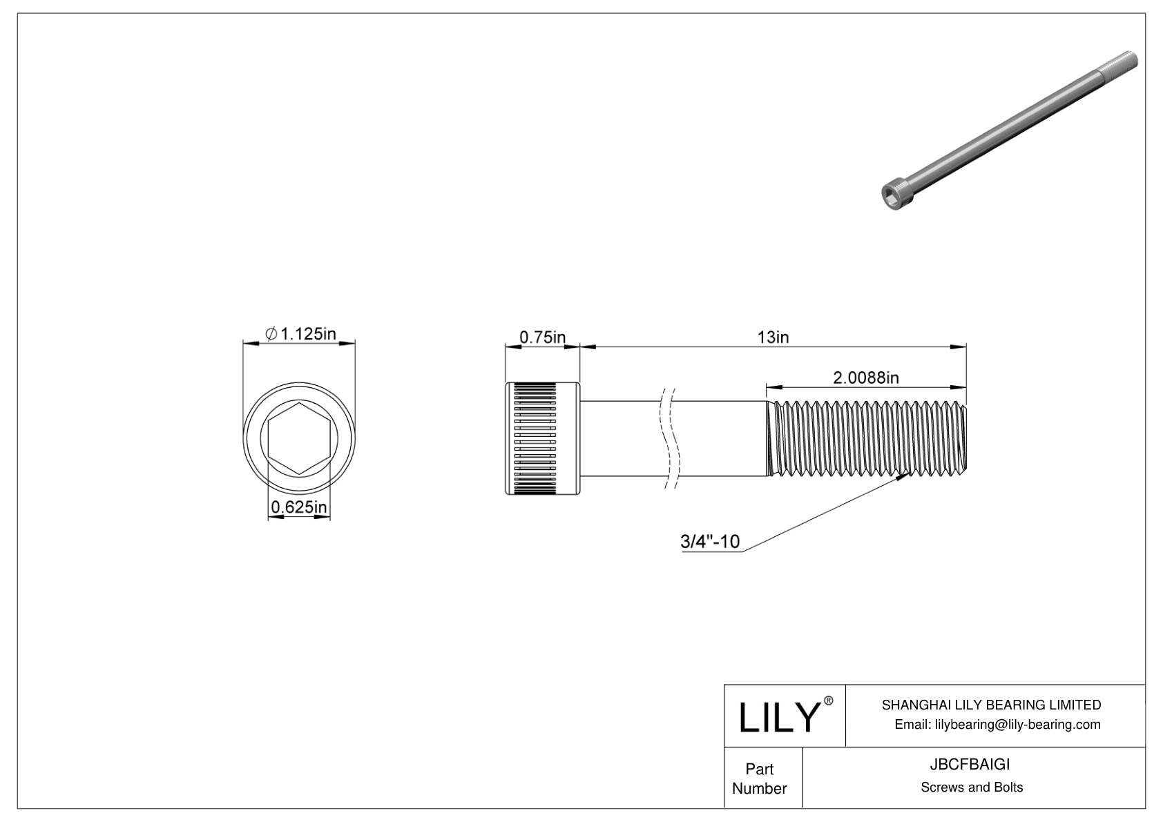 JBCFBAIGI Alloy Steel Socket Head Screws cad drawing