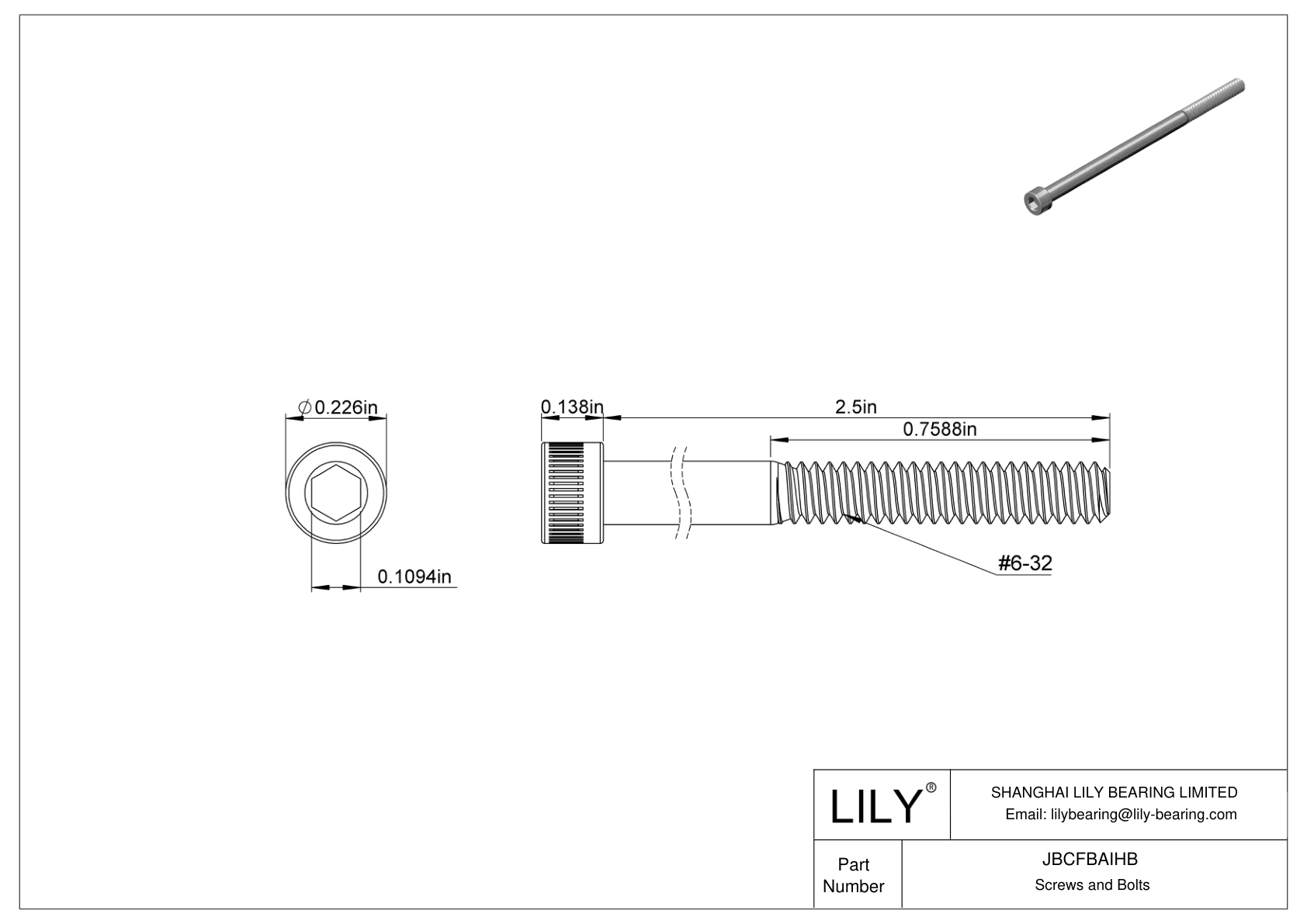 JBCFBAIHB Alloy Steel Socket Head Screws cad drawing