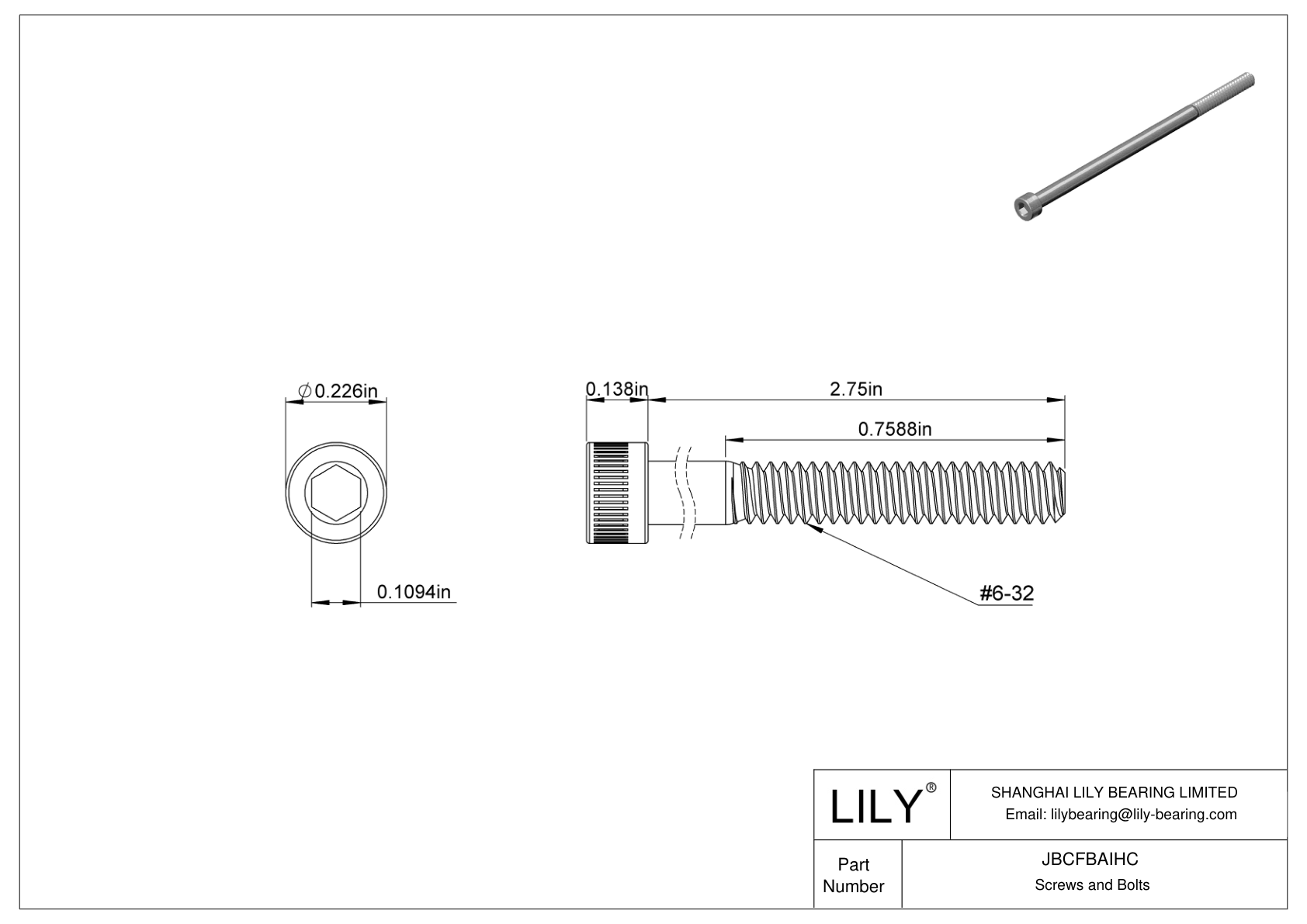 JBCFBAIHC Alloy Steel Socket Head Screws cad drawing