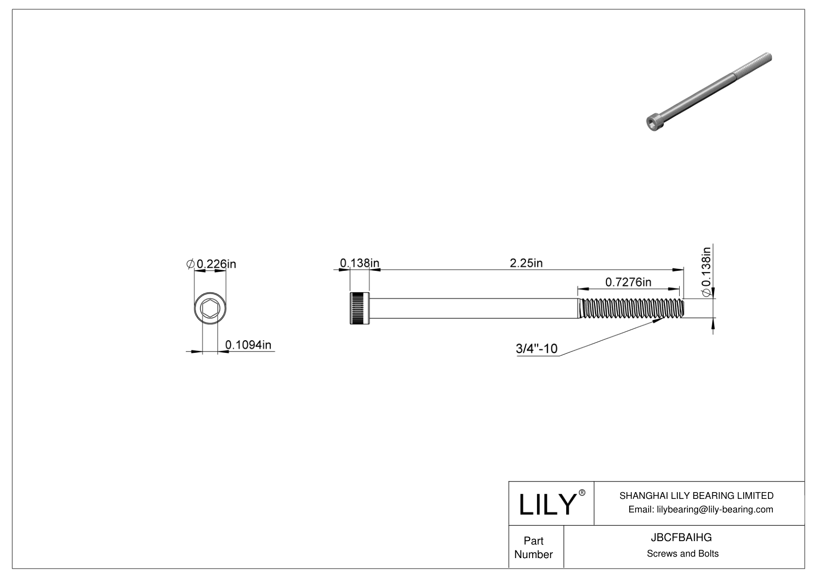 JBCFBAIHG Alloy Steel Socket Head Screws cad drawing